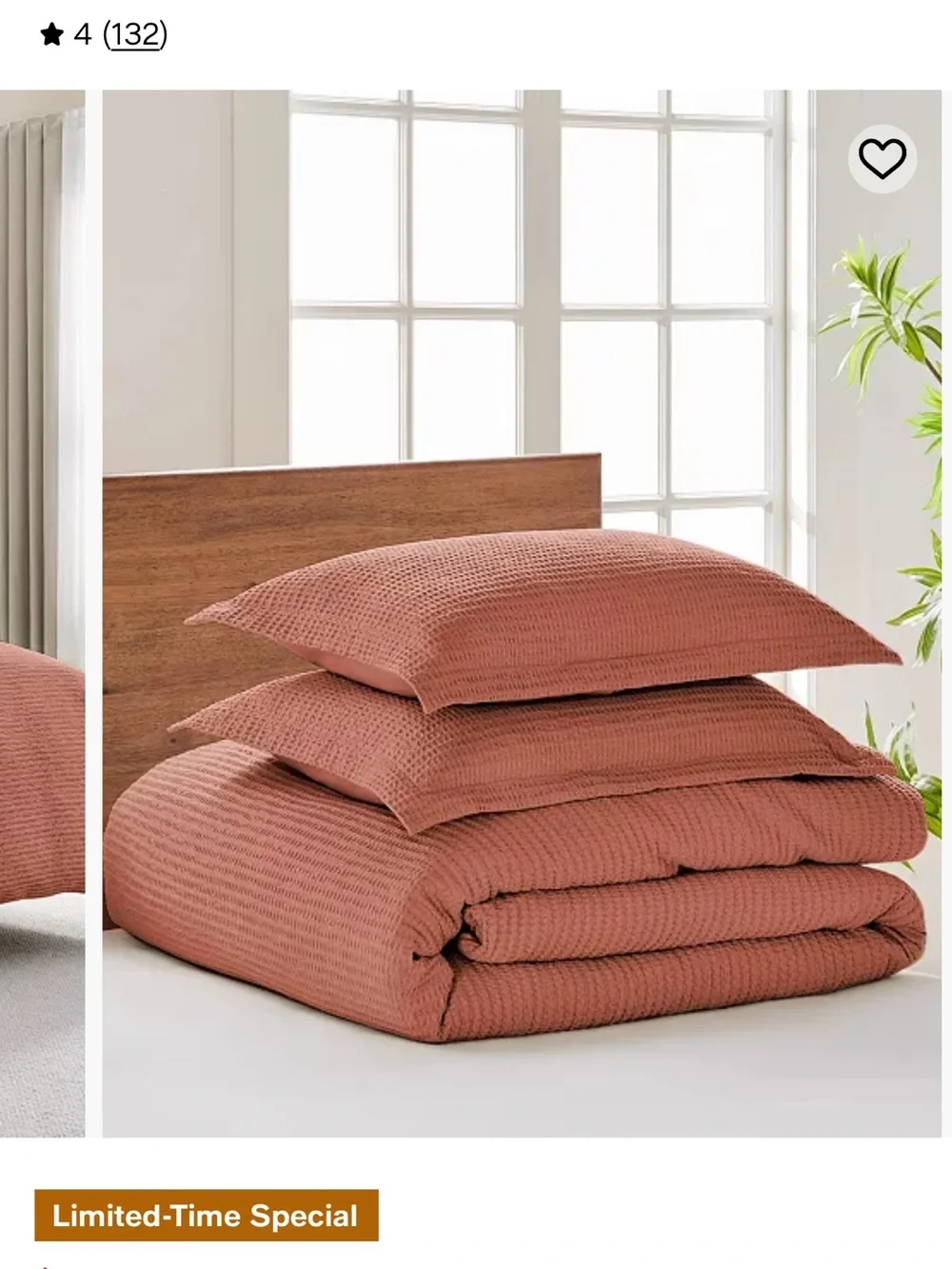 $450 New Levtex home Textured Cotton Duvet Cover Set in Terracotta 2 pillow case